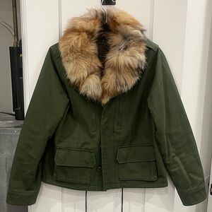 Love Token Green Jacket with Real Rabbit Fur Collar and removable lining